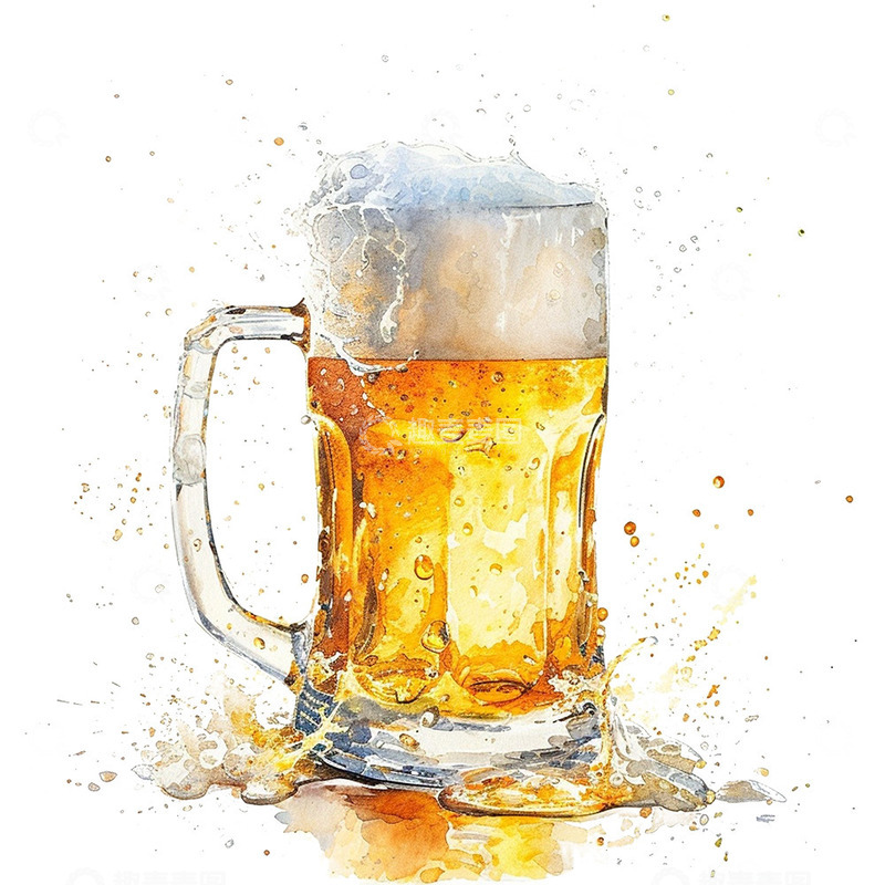 高清大图下载【趣麦麦图】水彩黄色啤酒图