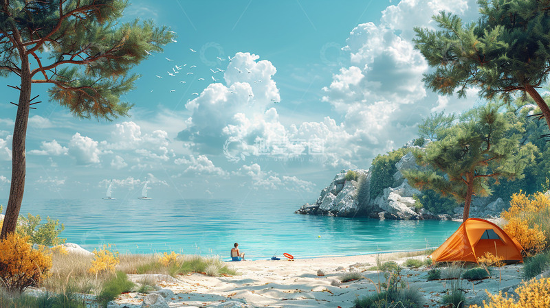 高清大图下载【趣麦麦图】海边的宁静帐篷