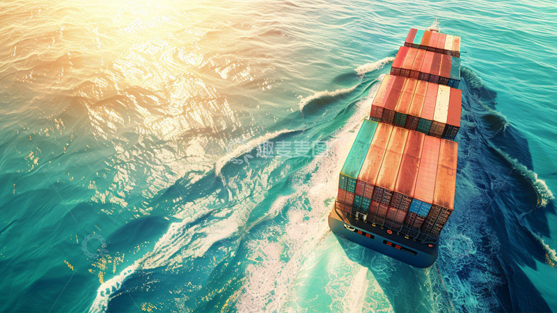 高清大图下载【趣麦麦图】俯视海水阳光货船货物集装箱航行