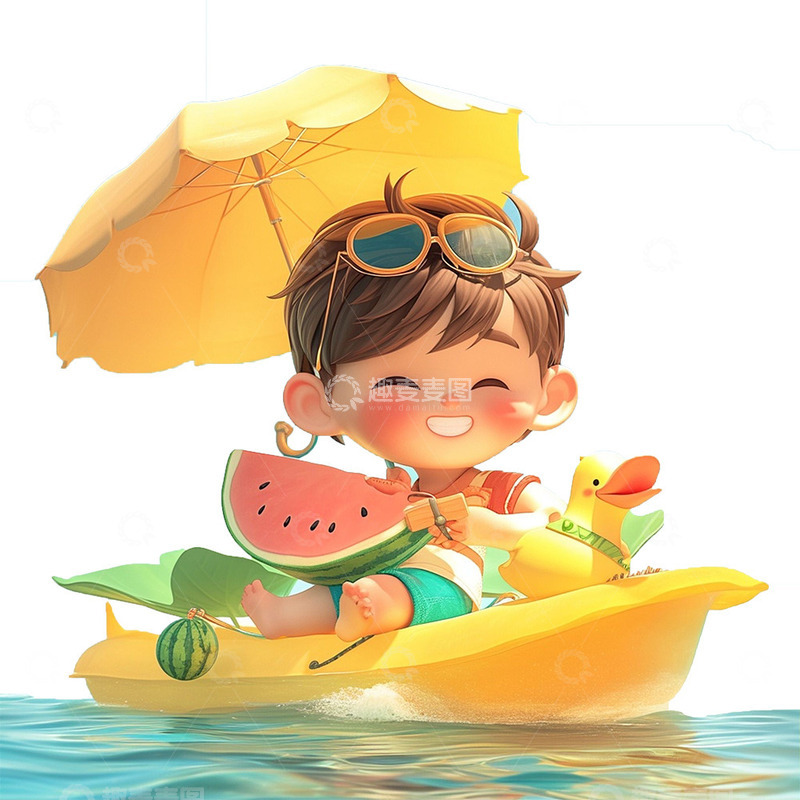 高清大图下载【趣麦麦图】卡通男孩西瓜