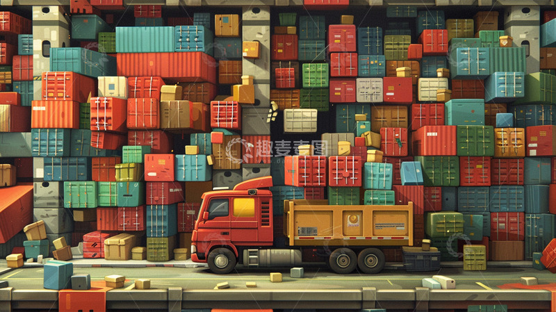 高清大图下载【趣麦麦图】卡车集装箱运输货物汽车场景