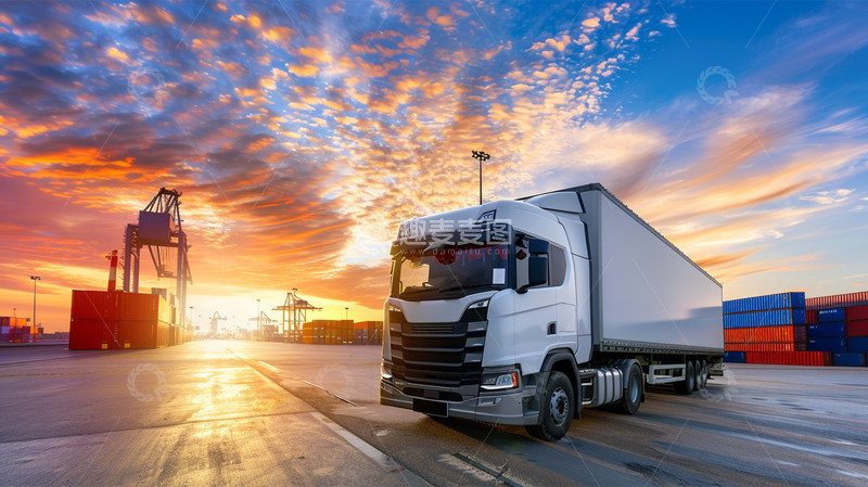 高清大图下载【趣麦麦图】货车卡车物流运输集装箱工作场景