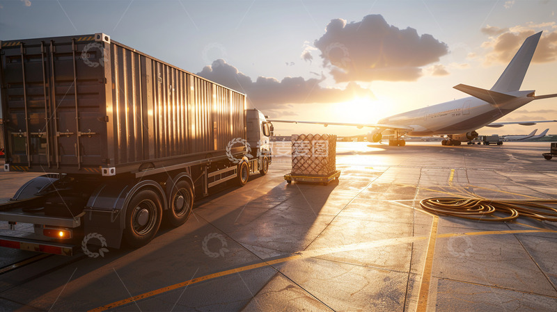高清大图下载【趣麦麦图】货车卡车阳光飞机物流运输场景
