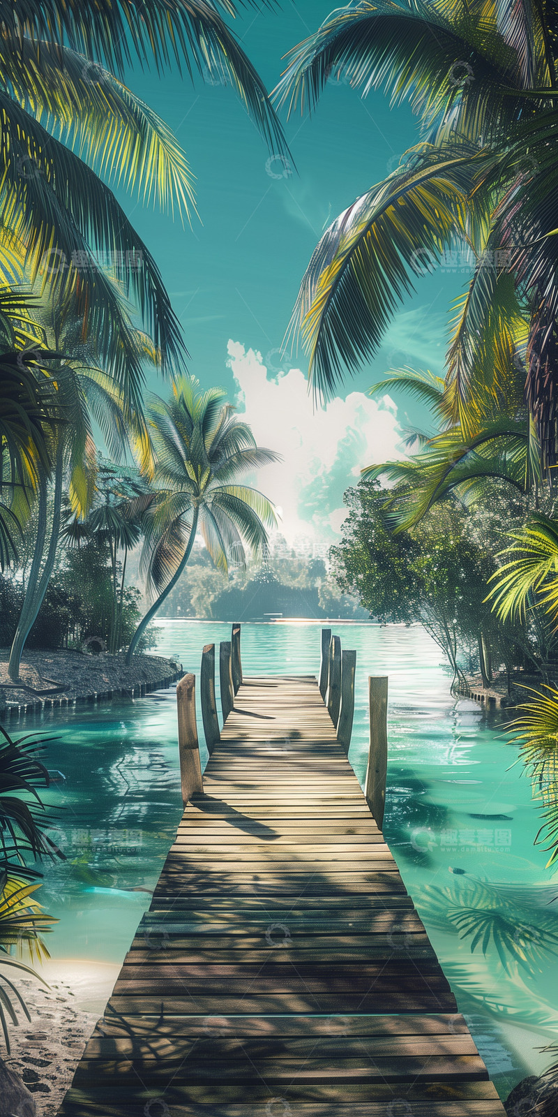 高清大图下载【趣麦麦图】海边木桥树木背景