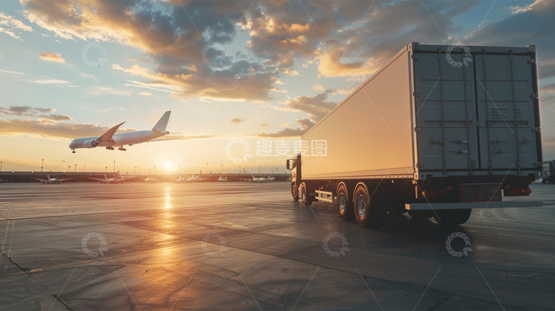 高清大图下载【趣麦麦图】物流运输飞机货车阳光场景