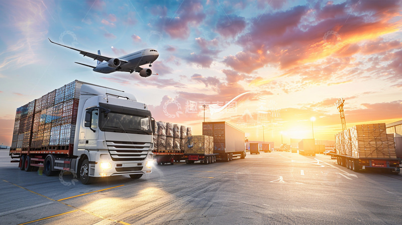 高清大图下载【趣麦麦图】飞机货车物流运输阳光场景