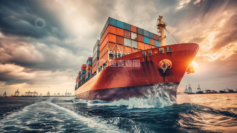 高清大图下载【趣麦麦图】货船海浪海上航行货物运输集装箱物流场景