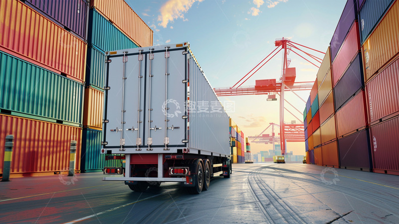高清大图下载【趣麦麦图】卡车货车集装箱运输物流场景