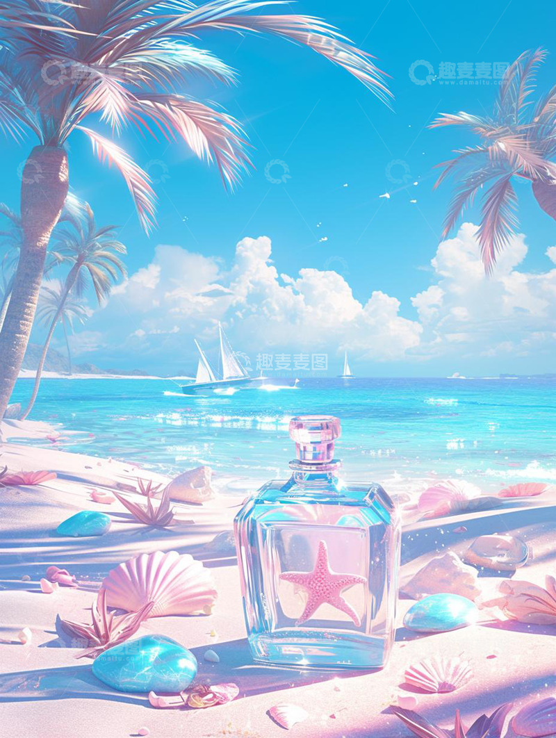 高清大图下载【趣麦麦图】粉色海滩棕榈树
