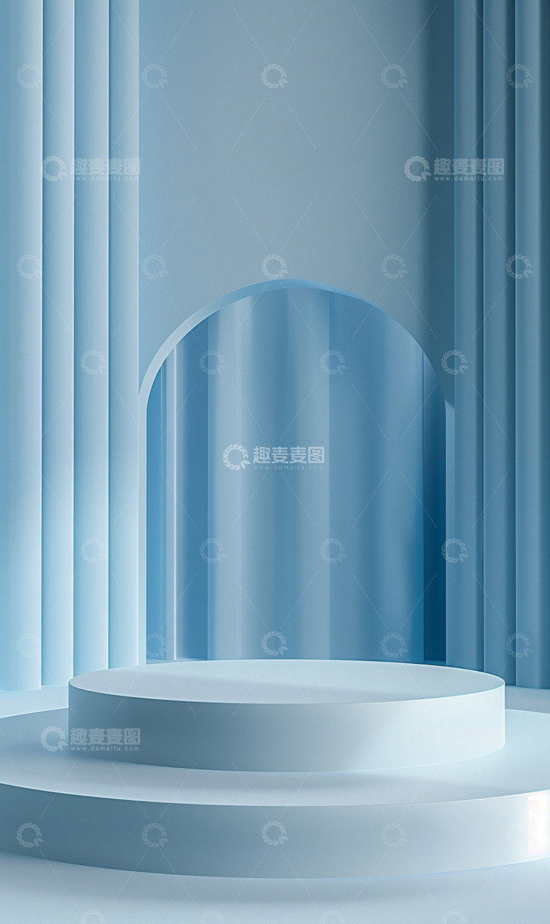 高清大图下载【趣麦麦图】蓝色展台电商窗帘背景