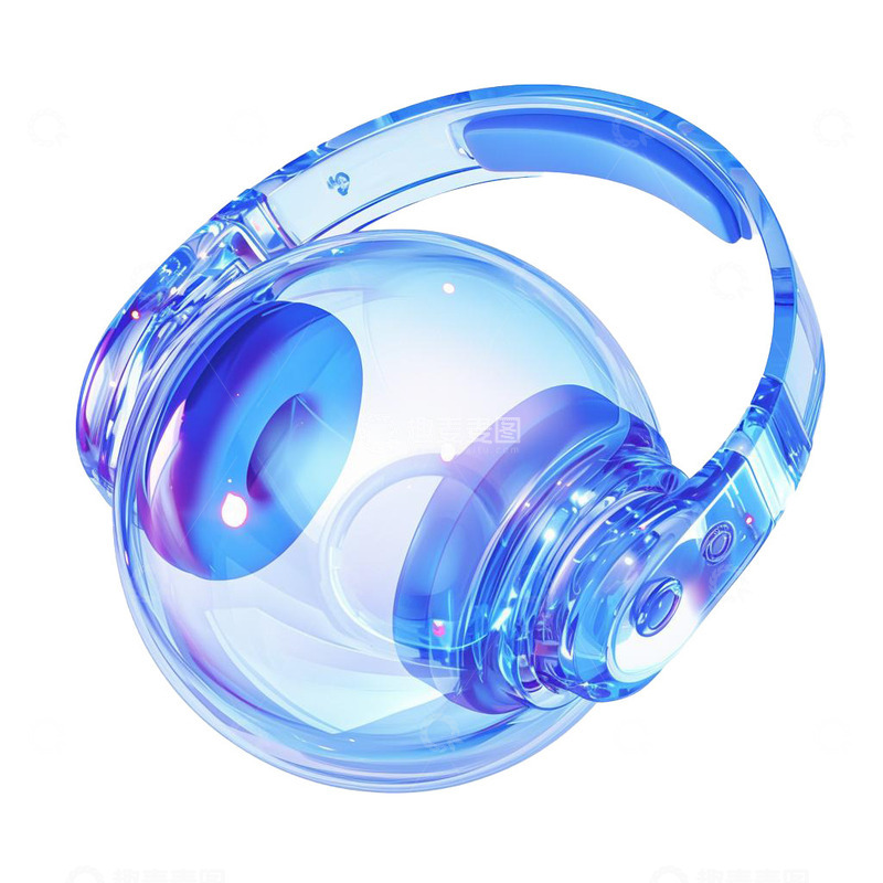 高清大图下载【趣麦麦图】头戴式蓝色玻璃质感耳机