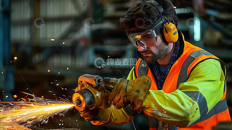 高清大图下载【趣麦麦图】工业电焊切割工人劳动人物