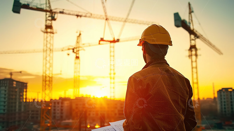 高清大图下载【趣麦麦图】城市建筑工地场景工人背景