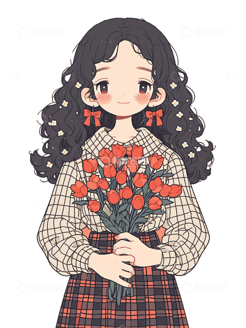 高清大图下载【趣麦麦图】可爱女孩手捧鲜花