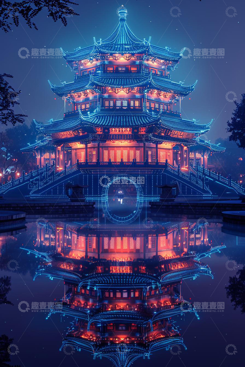 高清大图下载【趣麦麦图】古楼建筑倒影