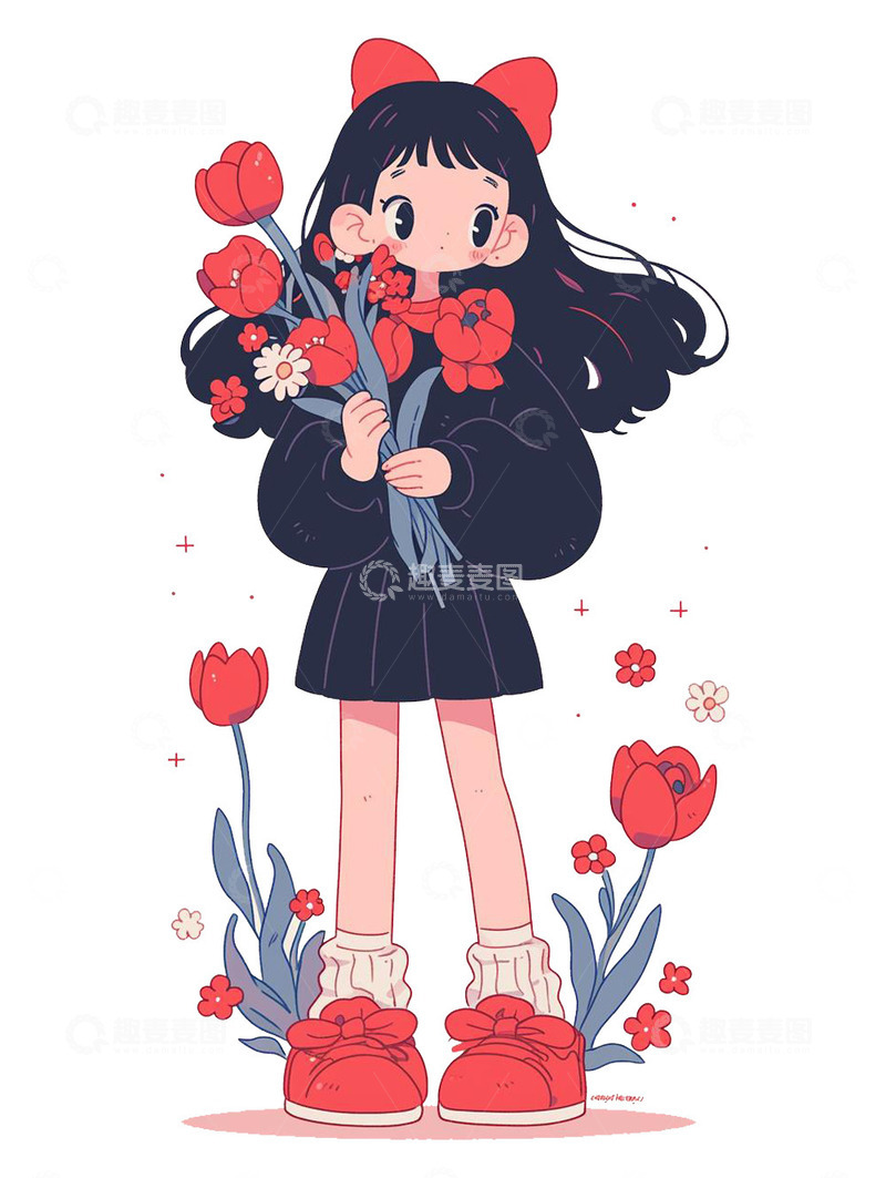 高清大图下载【趣麦麦图】抱着花的可爱女孩
