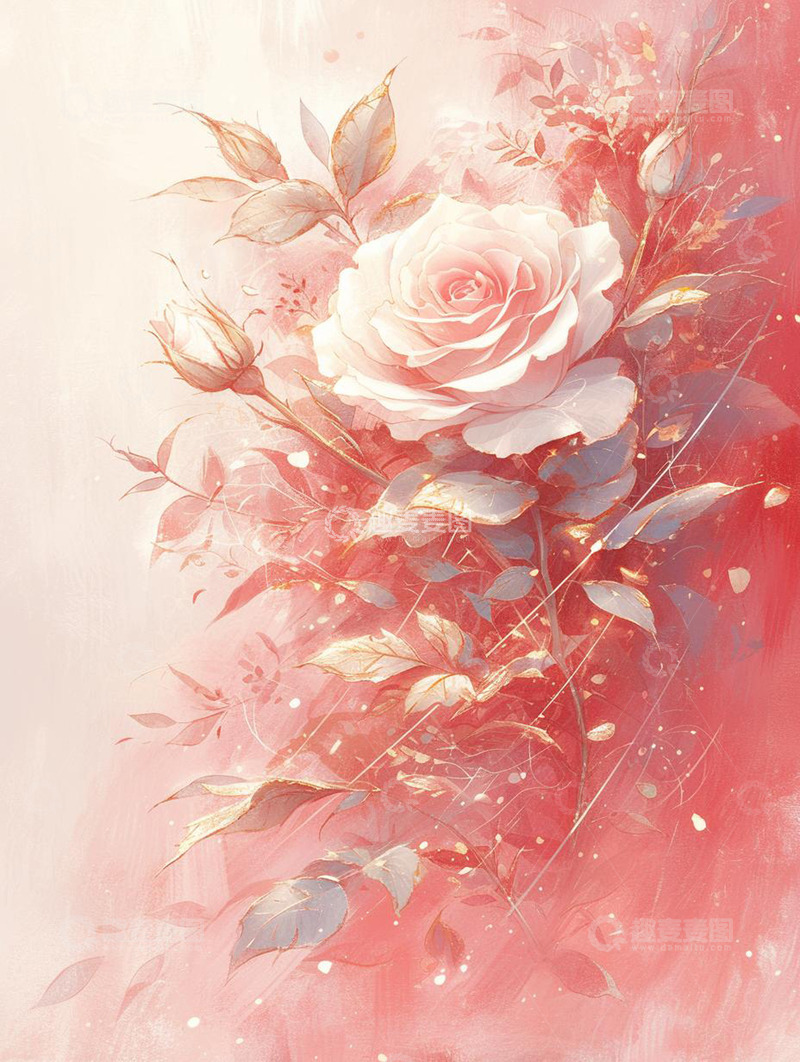 高清大图下载【趣麦麦图】浪漫玫瑰花金粉唯美背景