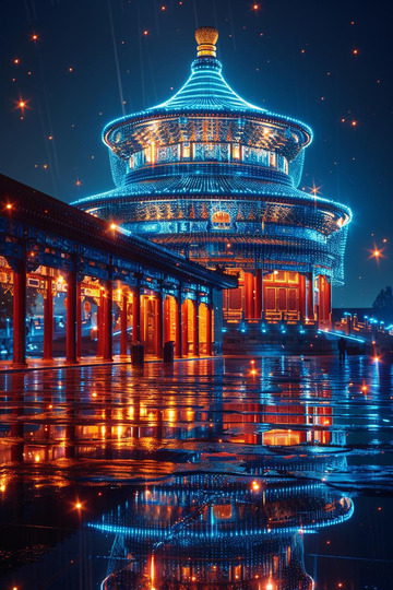 夜晚古风建筑科技风