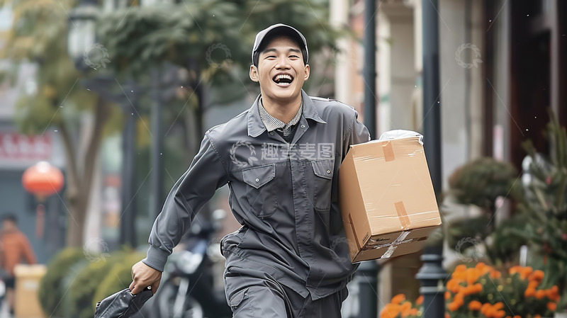 高清大图下载【趣麦麦图】快递外卖配送奔跑男性人物形象