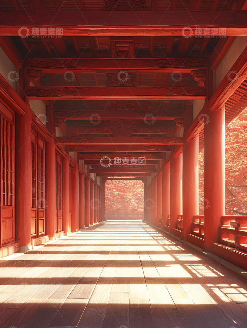 高清大图下载【趣麦麦图】红色建筑长廊走廊