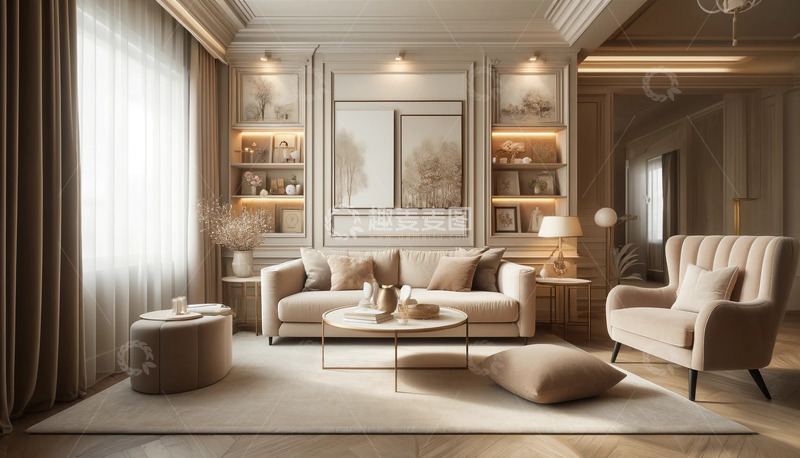 高清大图下载【趣麦麦图】奶油风格的客厅室内装修设计效果图