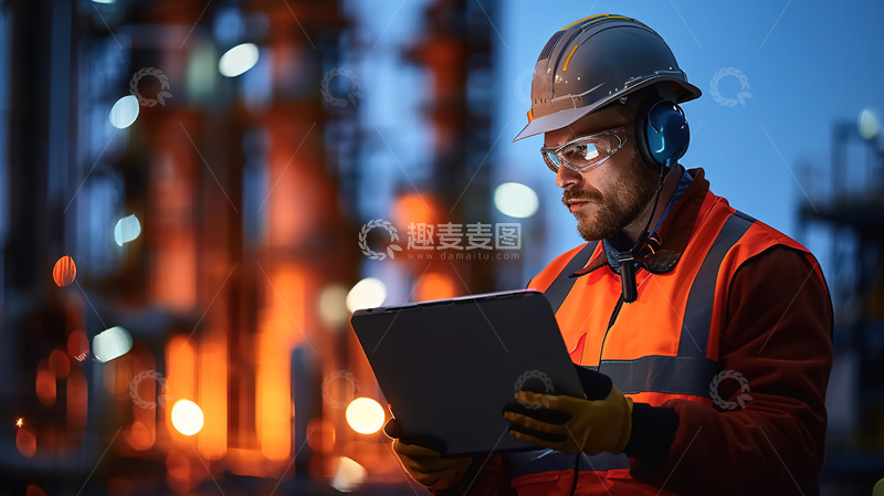 高清大图下载【趣麦麦图】建筑工程工地夜晚技术人员工作场景