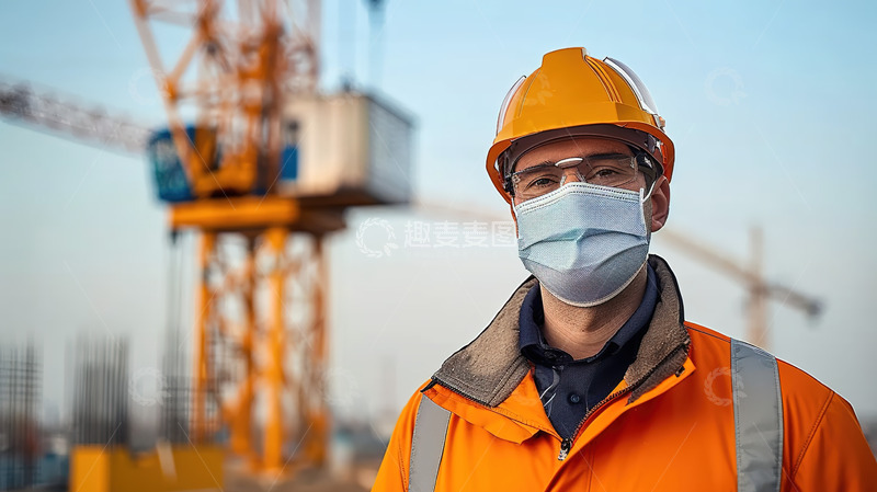 高清大图下载【趣麦麦图】建筑工地塔吊工人男性人物特写场景