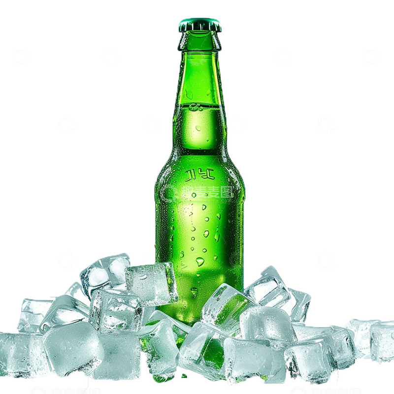 高清大图下载【趣麦麦图】绿色啤酒瓶冰块