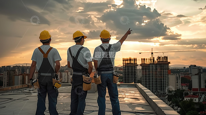 高清大图下载【趣麦麦图】建筑工地劳作工人傍晚背景
