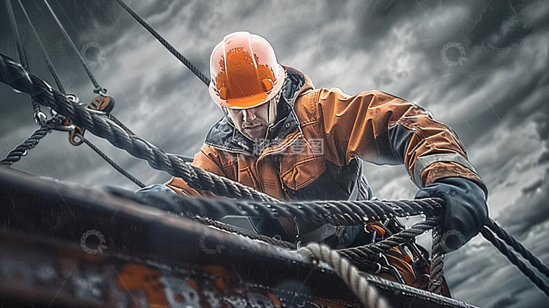 高清大图下载【趣麦麦图】工人拉绳维护维修现场男性人物形象