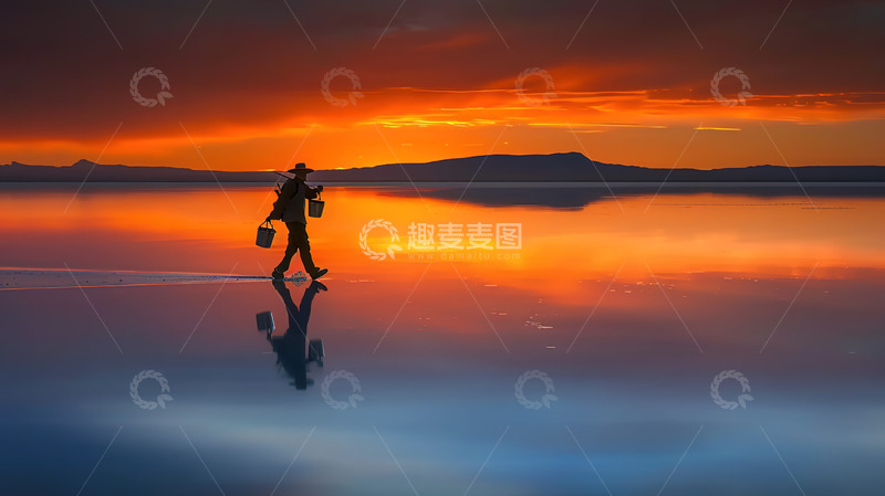 高清大图下载【趣麦麦图】劳动人民傍晚景色唯美场景