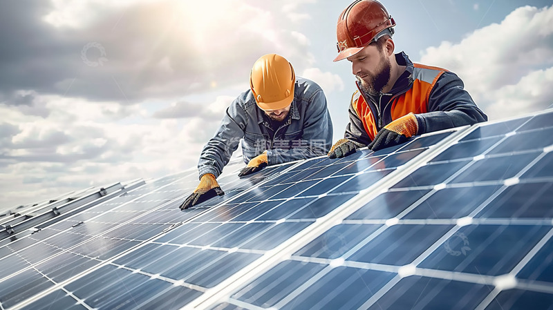 高清大图下载【趣麦麦图】太阳能发电技术人员勘察现场场景