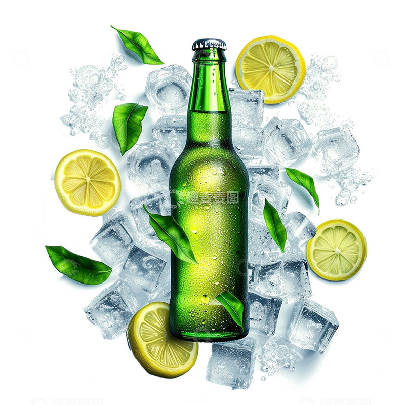 高清大图下载【趣麦麦图】冰块柠檬片啤酒