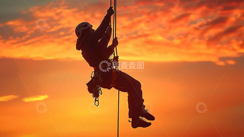 高清大图下载【趣麦麦图】高空作业工人傍晚工作剪影场景