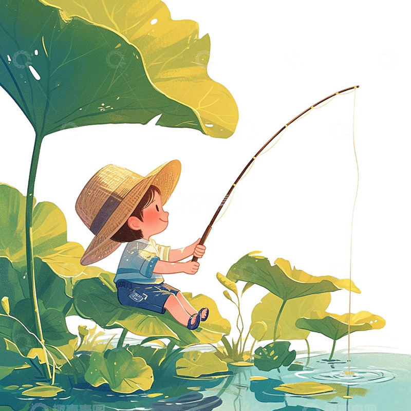高清大图下载【趣麦麦图】卡通荷叶男孩