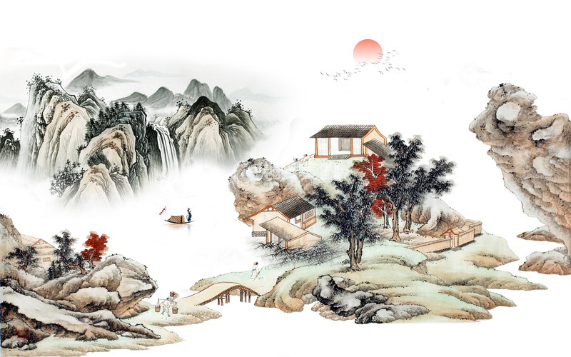 源文件下载【趣麦麦图】水墨国画山水意境