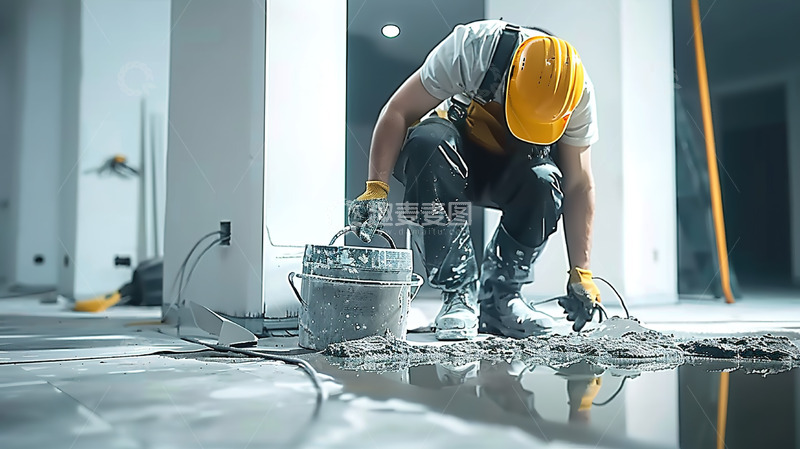 高清大图下载【趣麦麦图】建筑装修地板工艺制造工人人物