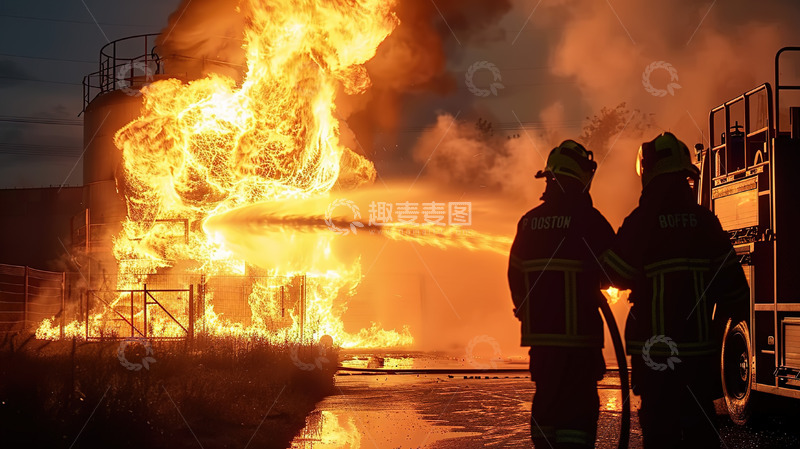 高清大图下载【趣麦麦图】大火火灾现场消防技术人员人物背影