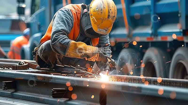 高清大图下载【趣麦麦图】道路轨道焊接工人劳动工作人物形象