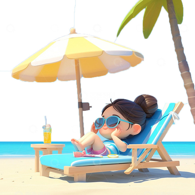高清大图下载【趣麦麦图】阳光沙滩躺椅女孩