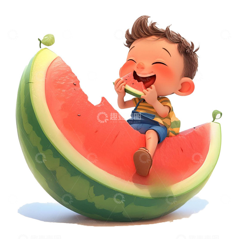高清大图下载【趣麦麦图】夏日西瓜男孩
