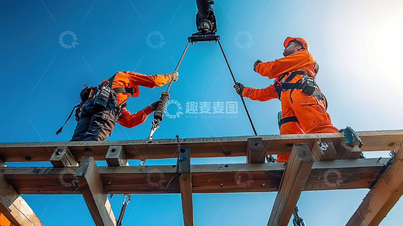 高清大图下载【趣麦麦图】建筑工程工地起重工人工作劳动人物场景