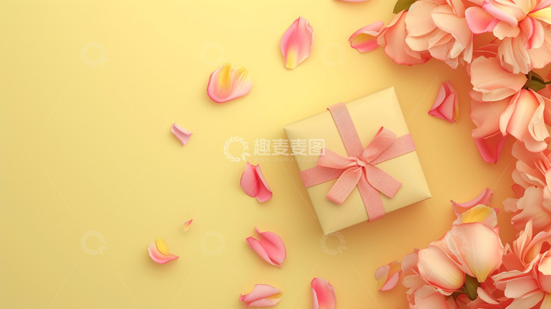 高清大图下载【趣麦麦图】黄色礼盒鲜花背景