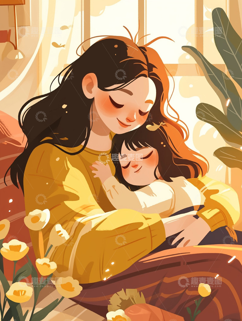 高清大图下载【趣麦麦图】母亲节卡通母女形象