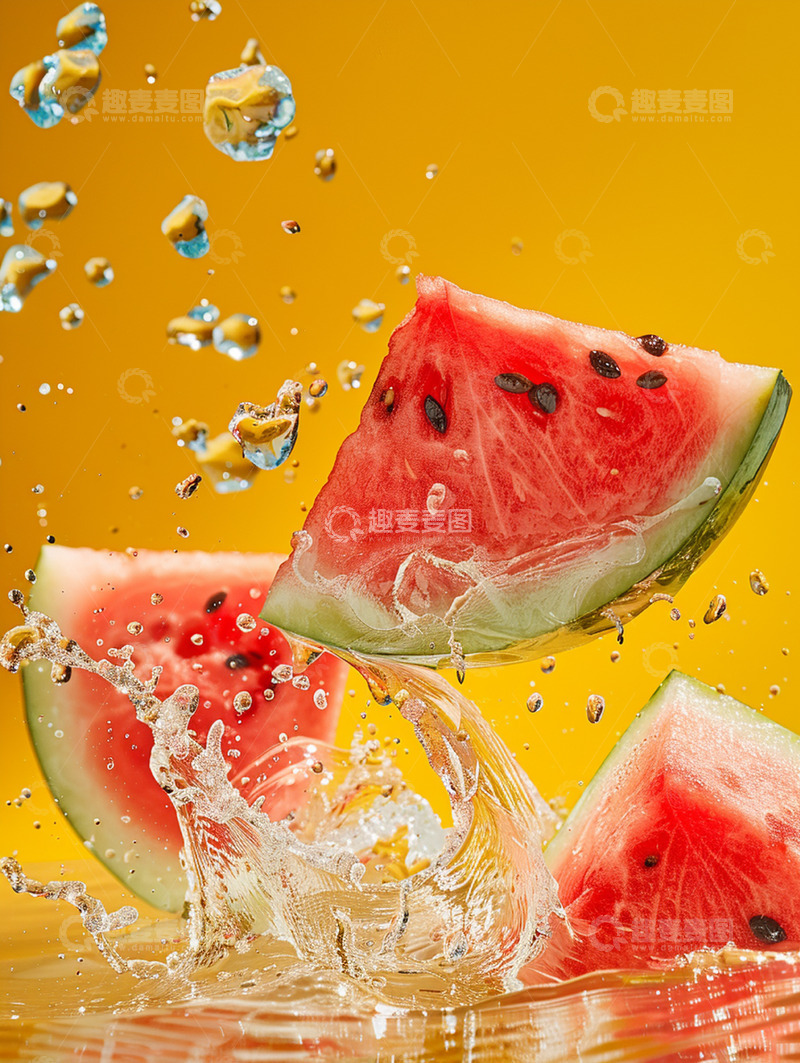 高清大图下载【趣麦麦图】黄色西瓜水珠