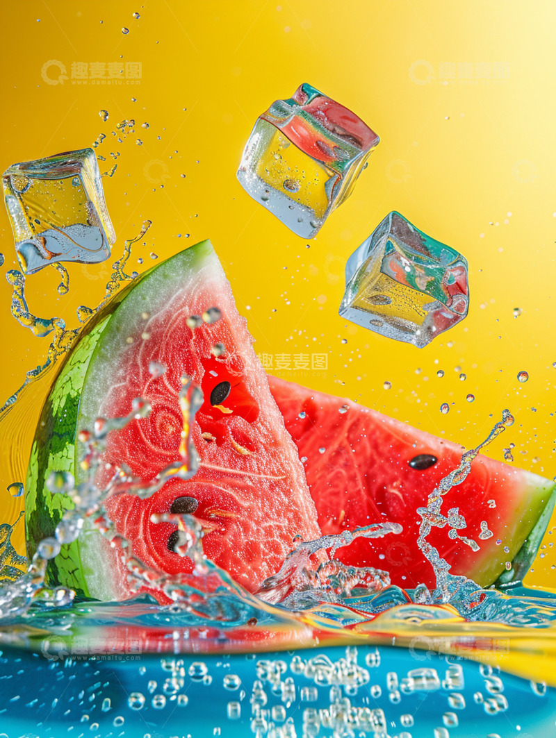 高清大图下载【趣麦麦图】黄色背景西瓜