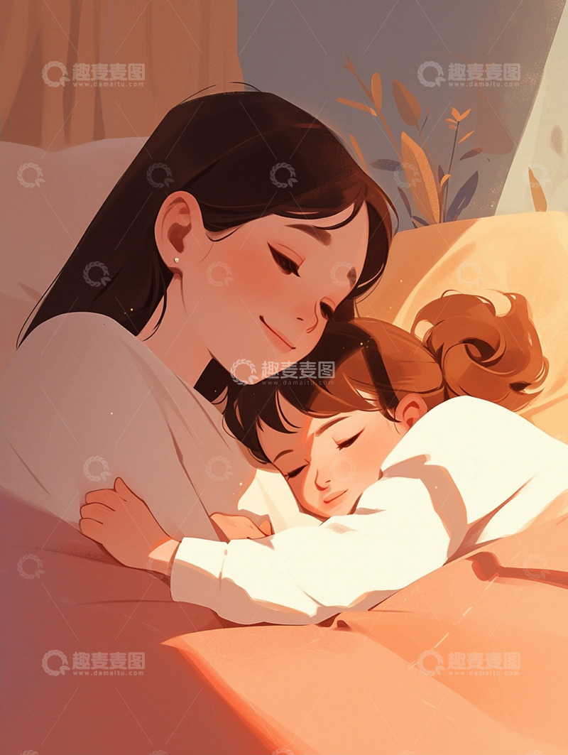 高清大图下载【趣麦麦图】母亲节母女卡通人物