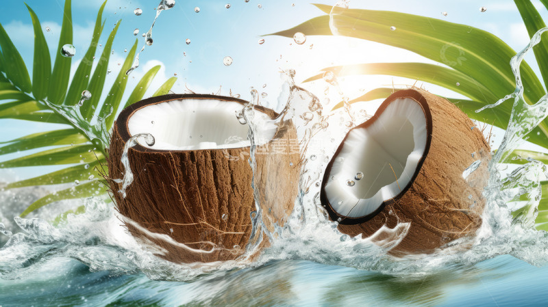 高清大图下载【趣麦麦图】切开的椰子海报背景