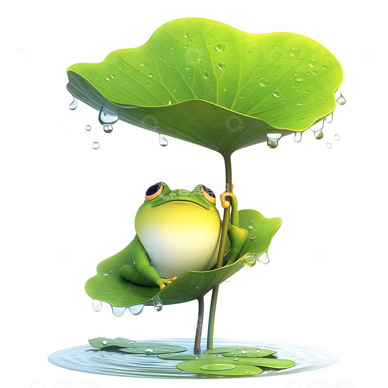 高清大图下载【趣麦麦图】雨水荷叶青蛙