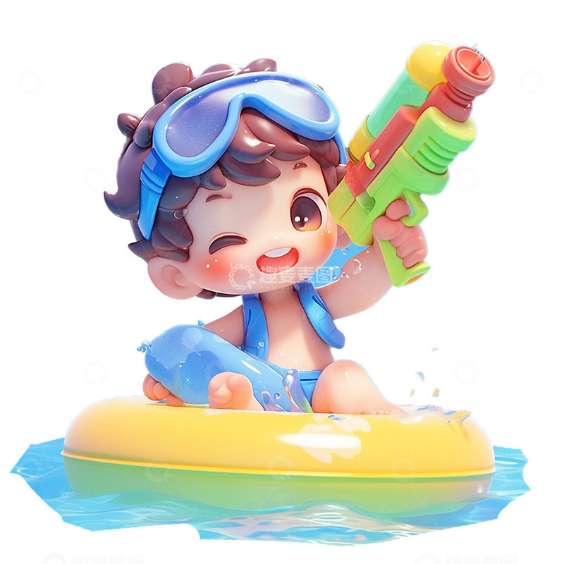 高清大图下载【趣麦麦图】游泳圈上的男孩